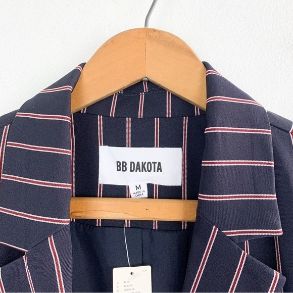 NWT BB Dakota X Anthropologie Navy Blue Pin Stripe Blazer Sz M - Picture 6 of 8